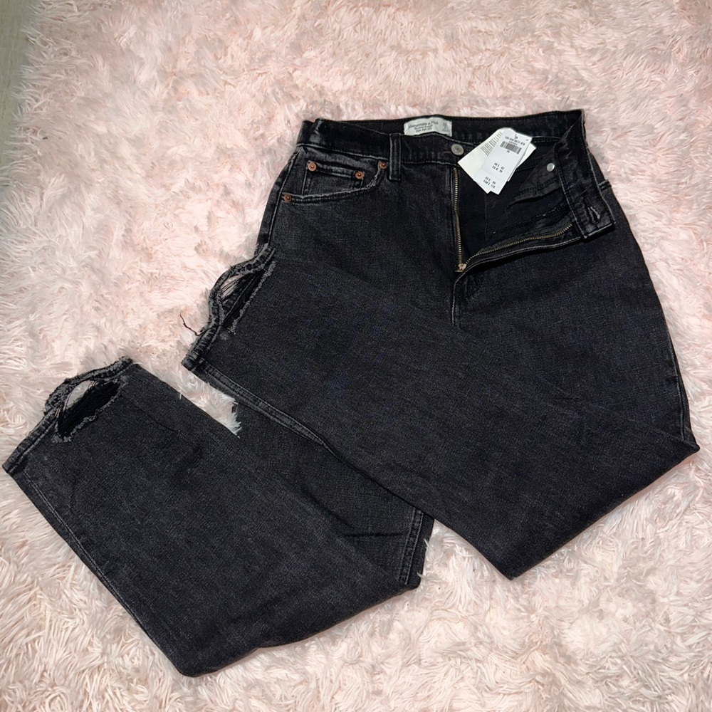NEW! Abercrombie & Fitch Size 2 Ripped Distressed Black High Rise Wide Leg Jeans
